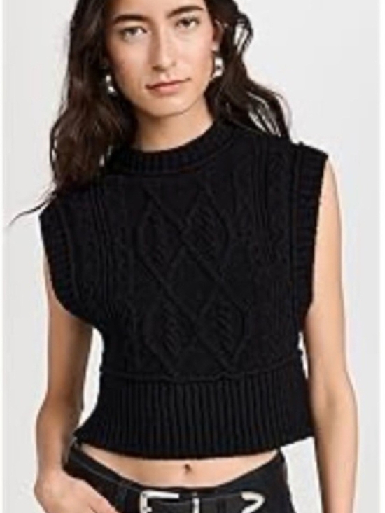 Free People Sweaters - Free People Rowan Sweater Vest L Black Cable Knit Cropped Boho Preppy Chic